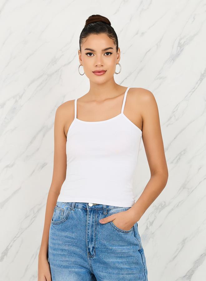 ستايلي تيشيرت بدون أكمام بياقة سكوب وحمالات بتصميم سادة - Image 1